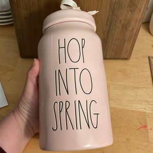Displayed only Rae Dunn “HOP INTO SPRING” mate pink canister (6)